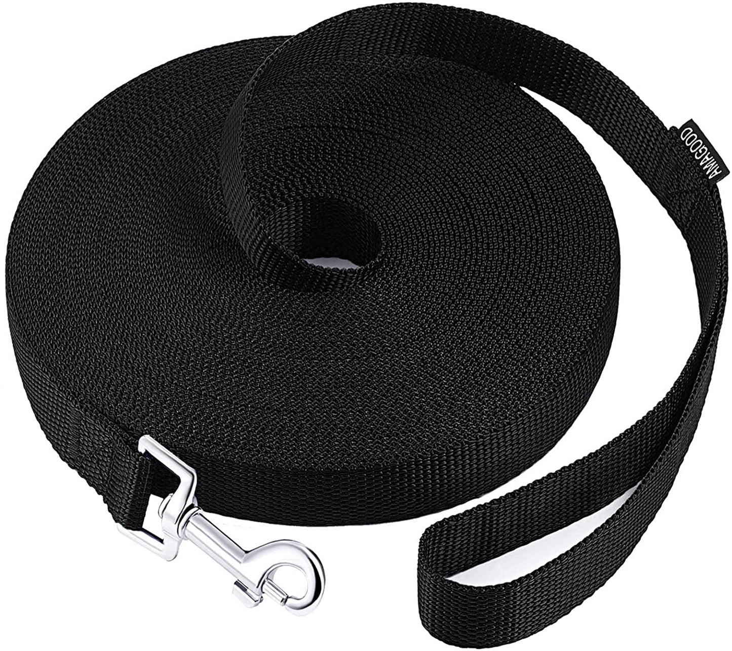 AMAGOOD Dog/Puppy Obedience Recall Training Agility Lead-15 ft 20 ft 30 ft 50 ft Long Leash-for Dog Training,Tie Out,Play,Safety,Camping (15 feet, Black)