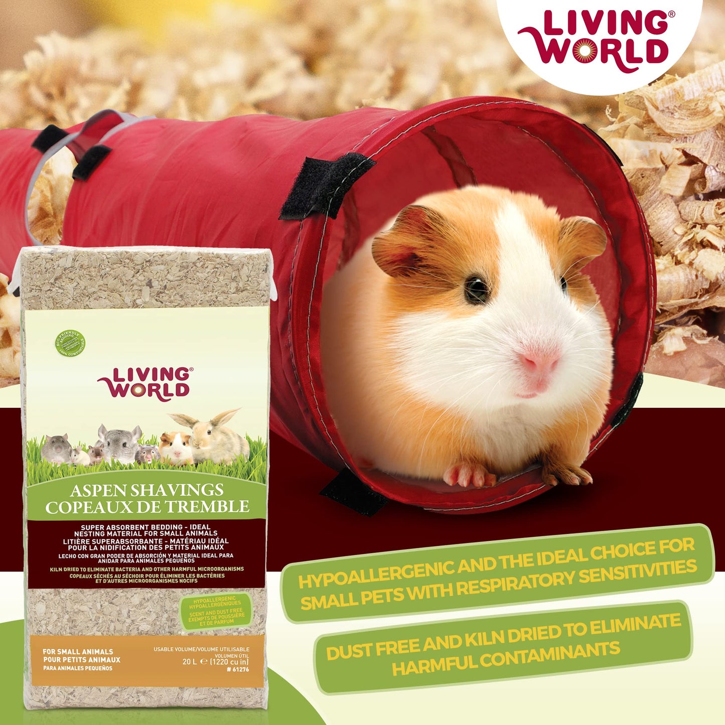 Living World Aspen Wood Shavings for Small Animals, Bedding & Nesting Material, 1200 Cubic Inches
