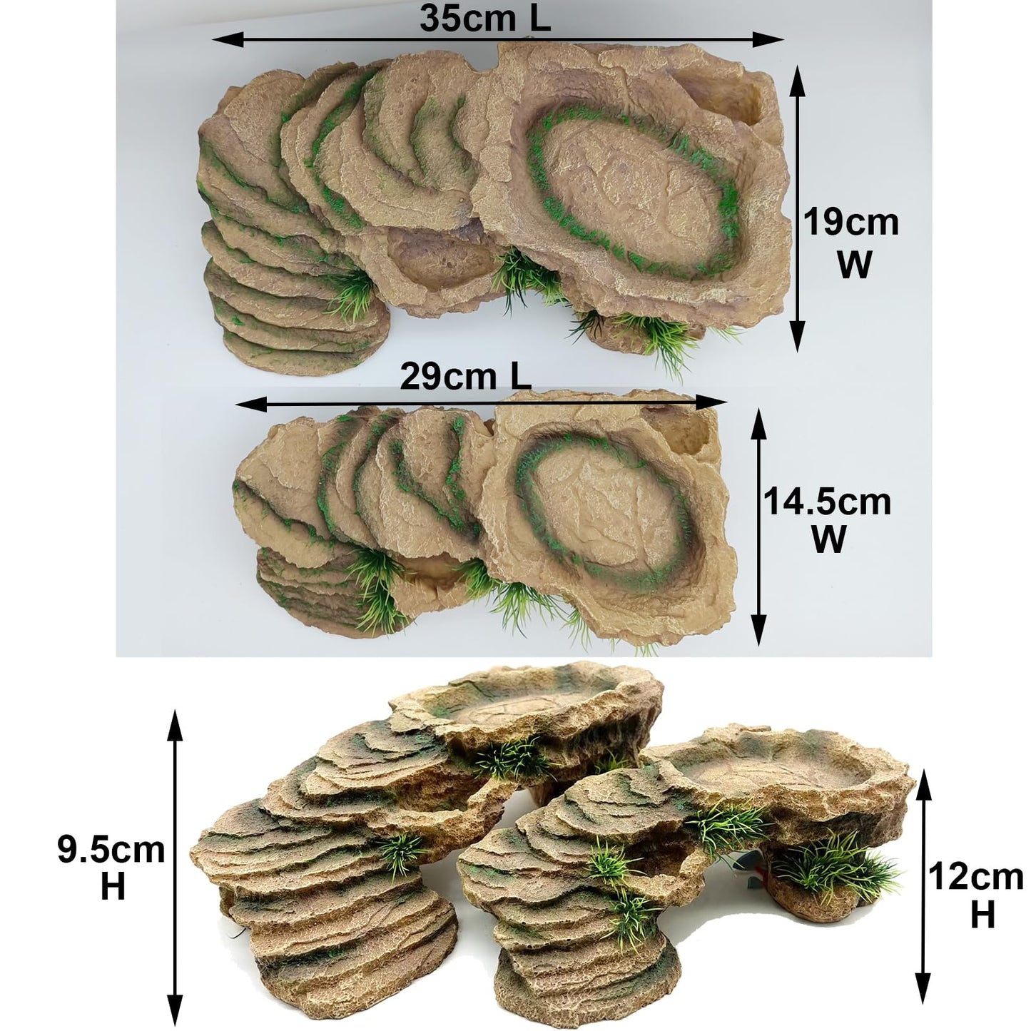 3 in 1 Reptile Hide Cave with Detachable Base & Humidity Dish for Bearded Dragon, Tank Terrarium Decor Humid Hideout for Small Reptiles Crested Gecko, Leopard, Lizard, Snake, Crabs (Hideout 3 in 1)