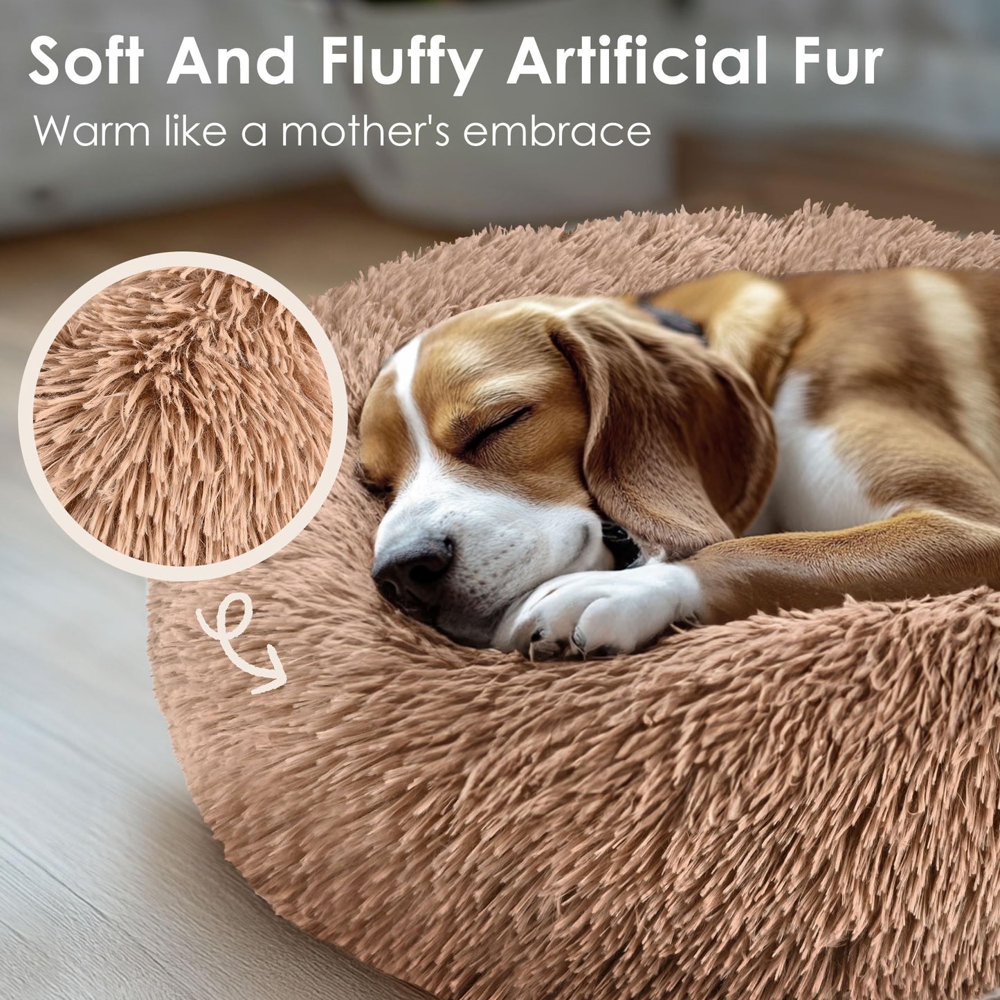 Dog & Cat Bed, 20in Cat Beds for Indoor Cats, Calming Donut Bed for Puppy and Kitten, Washable Round Fluffy Pet Bed for Small Medium Dogs and Cats (Light Grey)