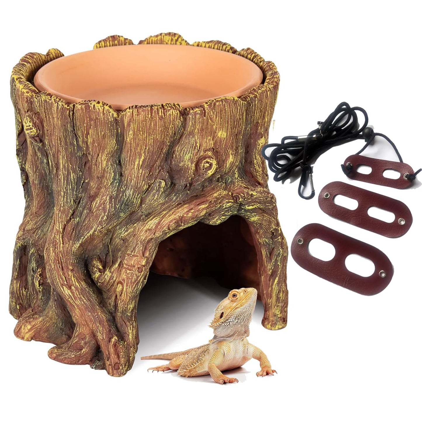 3 in 1 Reptile Hide Cave with Detachable Base & Humidity Dish for Bearded Dragon, Tank Terrarium Decor Humid Hideout for Small Reptiles Crested Gecko, Leopard, Lizard, Snake, Crabs (Hideout 3 in 1)