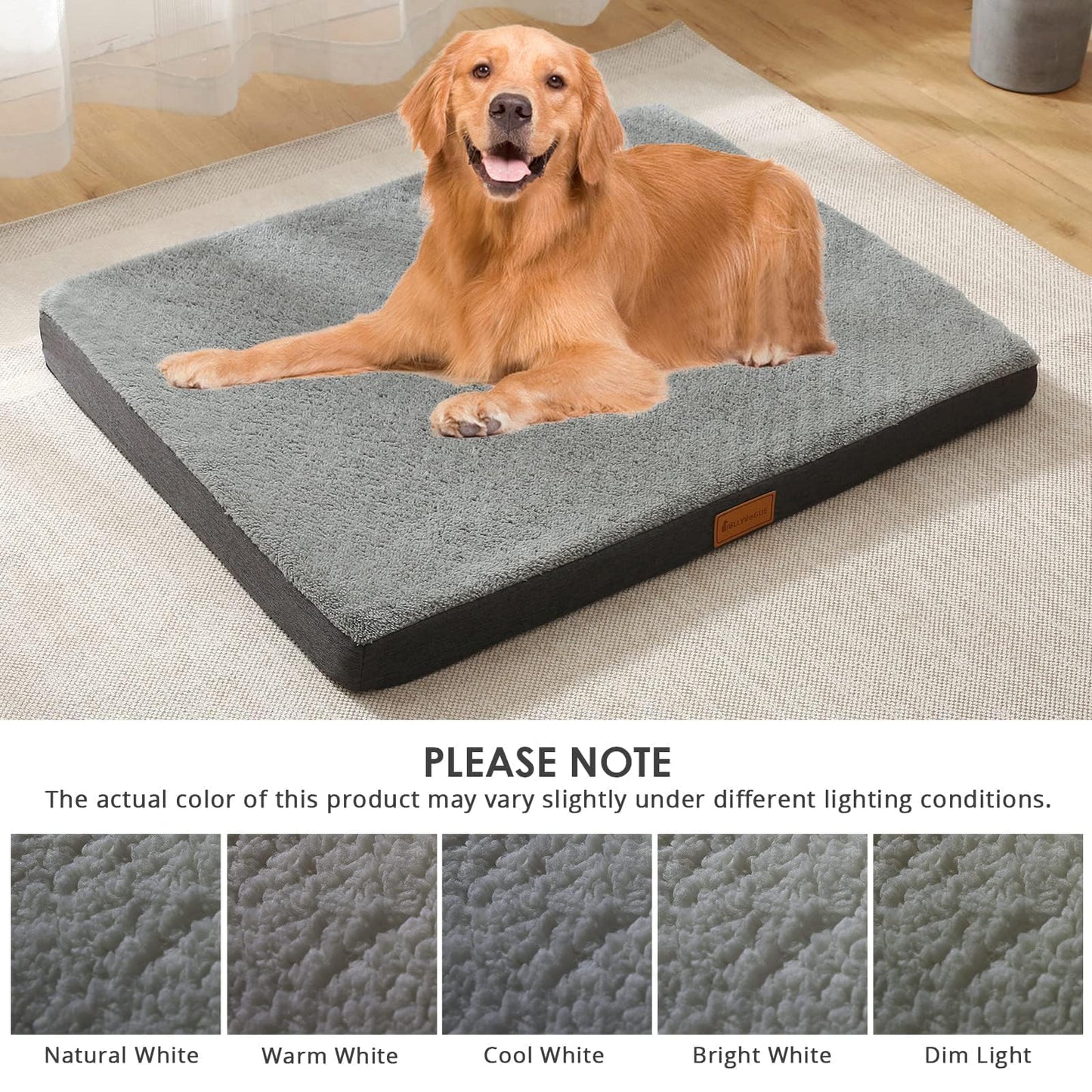 JOLLYVOGUE Dog Bed Large, Orthopedic Dog Bed Support Egg Crate Foam Dog Beds, Soft & Cozy Pet Bed Mat with Removable Washable Cover (Large, Dark Grey, Up to 75 lbs)