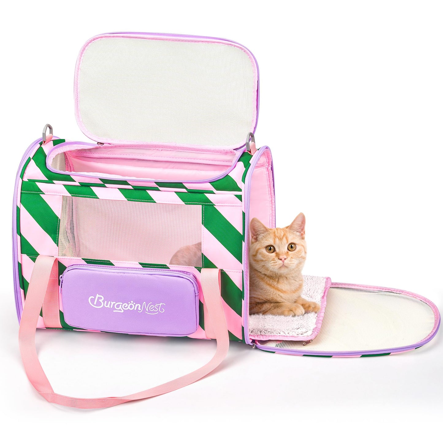 BurgeonNest Dog Carrier for Small Dogs and Large Cats Under 20 lbs, Medium Cats 25 lbs, and with Unique Side Bag,Top Load Pet Carrier Soft-Sided Escape Proof with 4 Ventilated Windows
