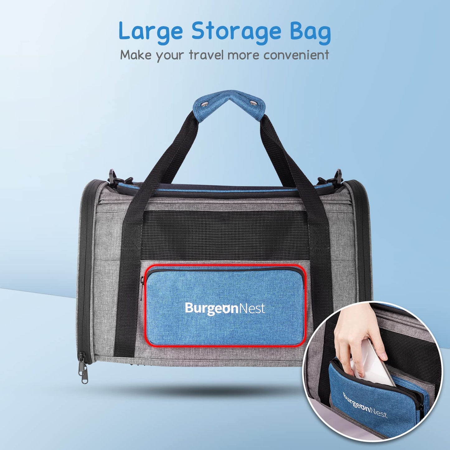 BurgeonNest Dog Carrier for Small Dogs and Large Cats Under 20 lbs, Medium Cats 25 lbs, and with Unique Side Bag,Top Load Pet Carrier Soft-Sided Escape Proof with 4 Ventilated Windows