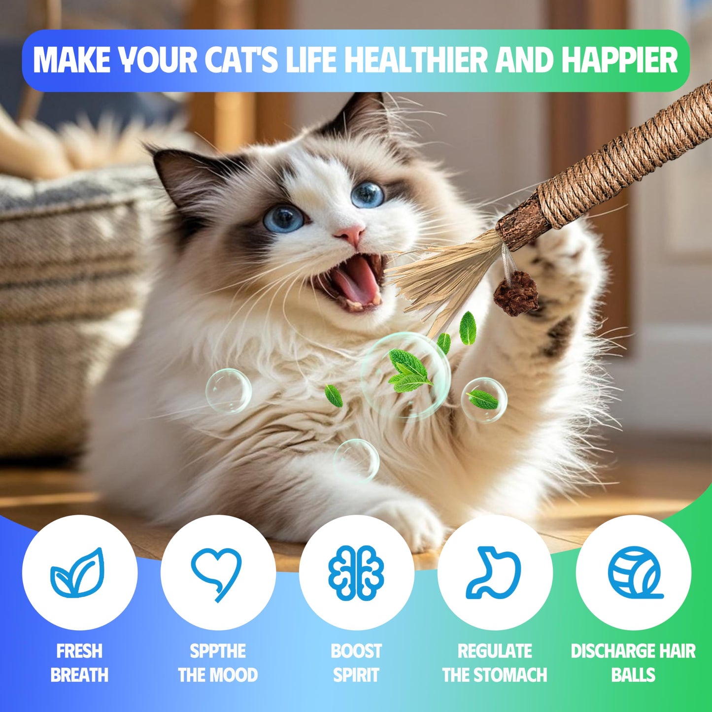 4 Pcs Cat & Kitten Chew Toy, Cat Toys Ropes and Silvervine Chew Sticks with Refillable Natural Catnip Bag for Teeth Cleaning, Safe Interactive Toys for Indoor Cats