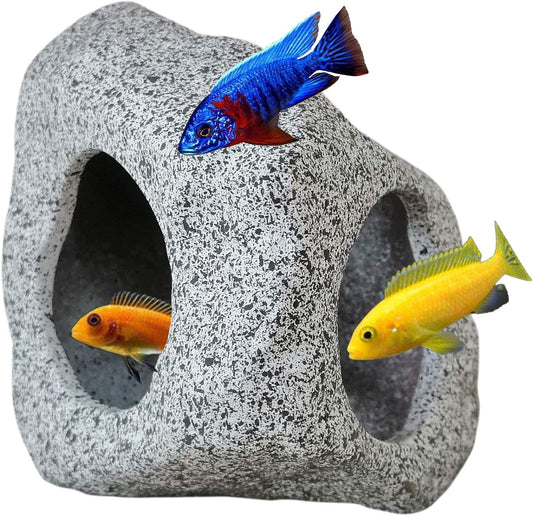 SpringSmart Aquarium Hideaway Rock Cave for Aquatic Pets to Breed, Play and Rest, Safe and Non-Toxic Ceramic Fish Tank Ornaments, Decor Stone for Betta