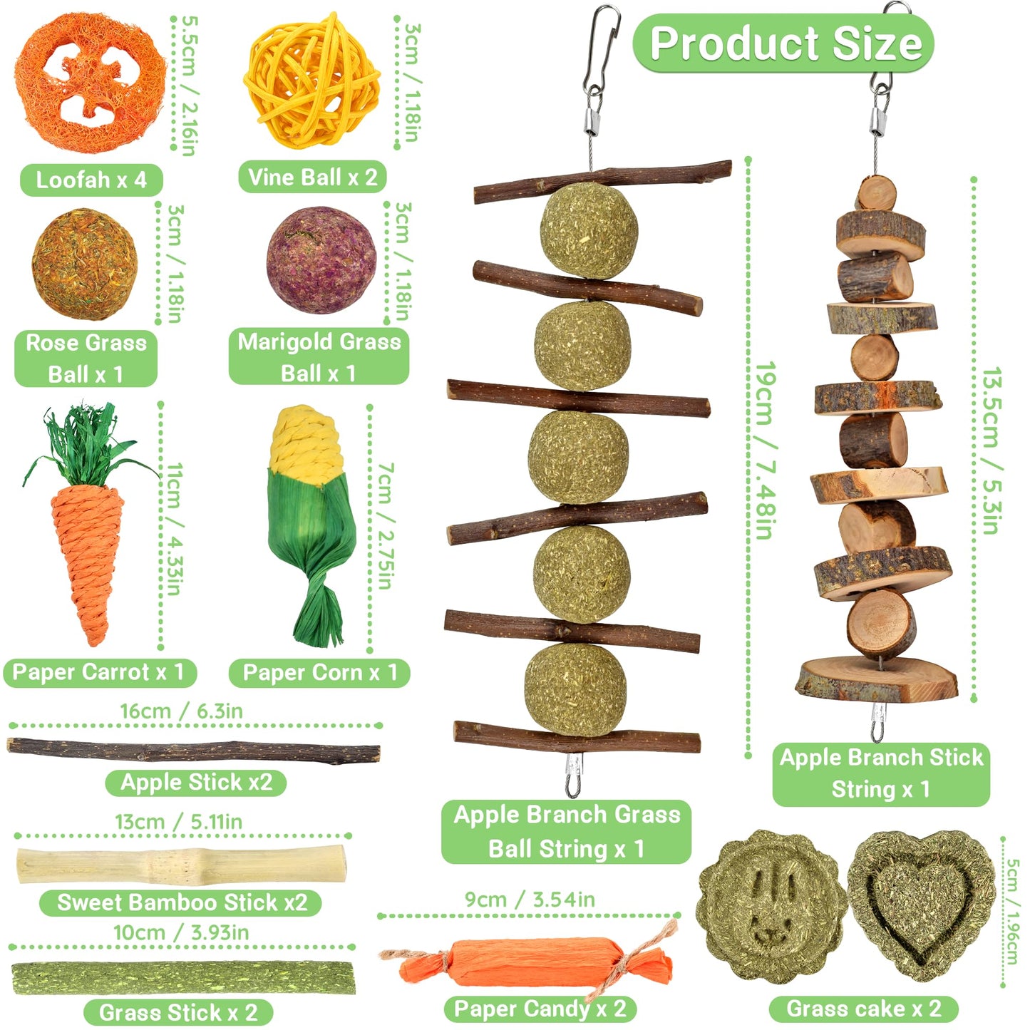 22-Pack Natural Bunny Chew Toys, Boredom Breakers for Rabbit, Hamster, Guinea Pig & Chinchilla, Apple Wood Timothy Hay Sticks for Small Animal Teething Furr-Reel