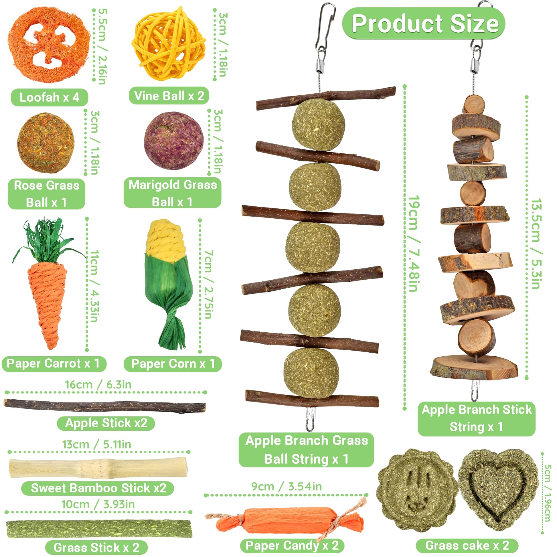 22-Pack Natural Bunny Chew Toys, Boredom Breakers for Rabbit, Hamster, Guinea Pig & Chinchilla, Apple Wood Timothy Hay Sticks for Small Animal Teething Furr-Reel