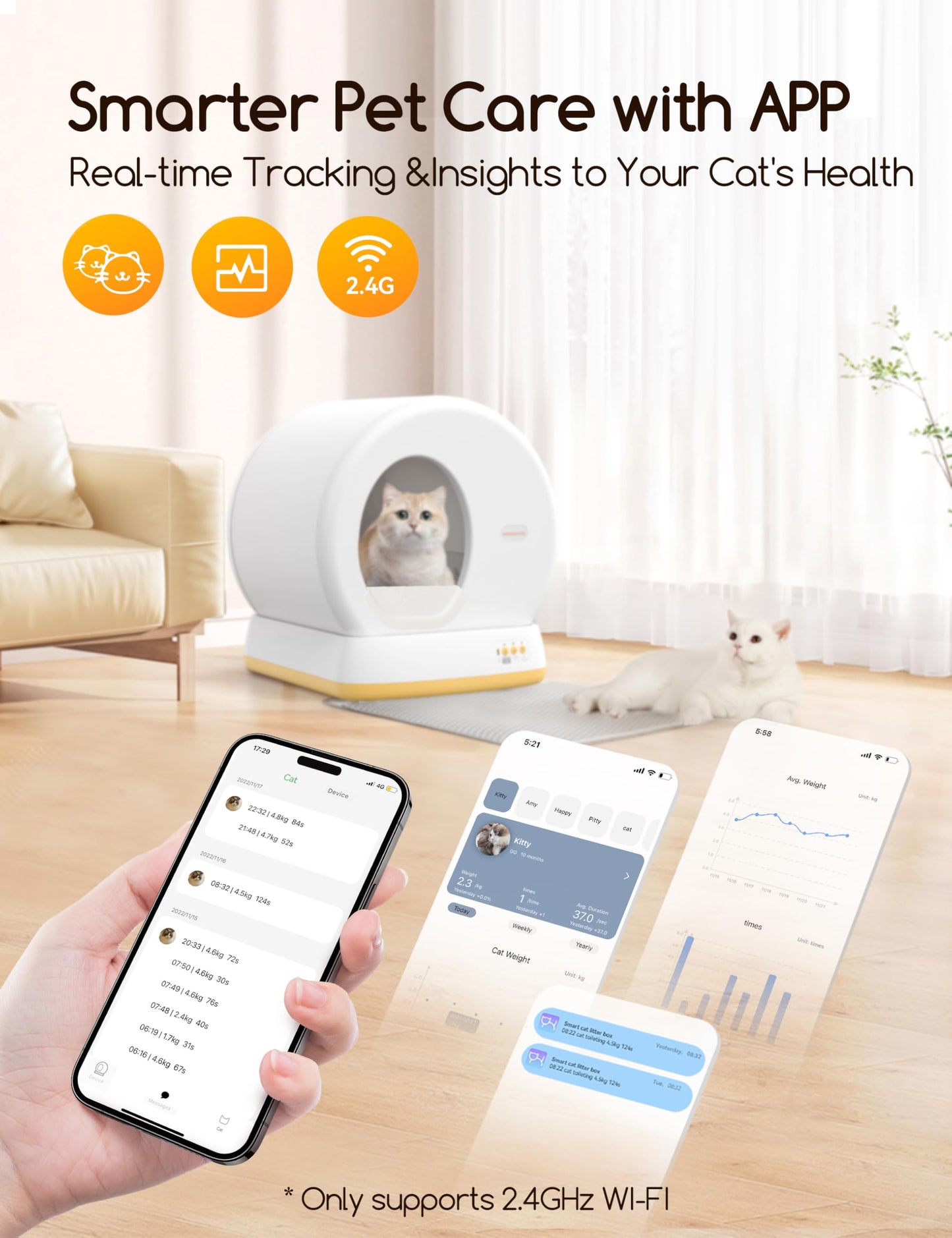 MeoWant Self-Cleaning Cat Litter Box, Integrated Safety Protection Automatic Cat Litter Box for Multi Cats, Extra Large/Odor Isolation/APP Control Cat Litter Box, Confirm Seller is【MeoWant-Direct】