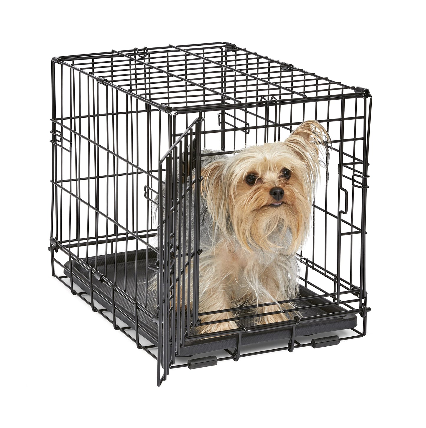 Dog Crate | MidWest iCrate 30" Folding Metal Dog Crate w/ Divider Panel, Floor Protecting Feet & Leak-Proof Plastic Tray | 30L x 19W x 21H Inches, Medium Dog, Black