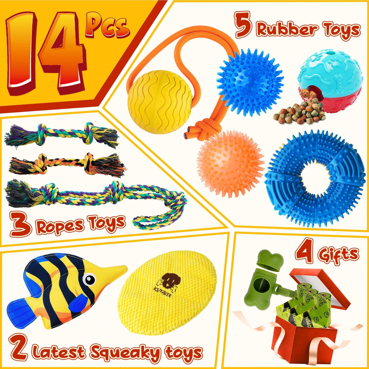 KIPRITII Dog Toys for Puppy Teething - 23 Pack Puppy Teething Toys for Boredom, Pet Dog Toothbrush Dog Toys with Rope Toys, Dog Treat Ball and More Squeaky Toy for Puppies and Small Dogs