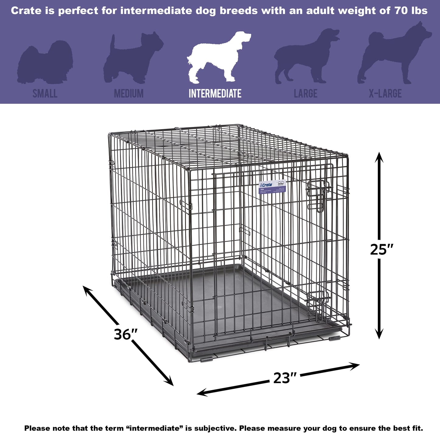 Dog Crate | MidWest iCrate 30" Folding Metal Dog Crate w/ Divider Panel, Floor Protecting Feet & Leak-Proof Plastic Tray | 30L x 19W x 21H Inches, Medium Dog, Black