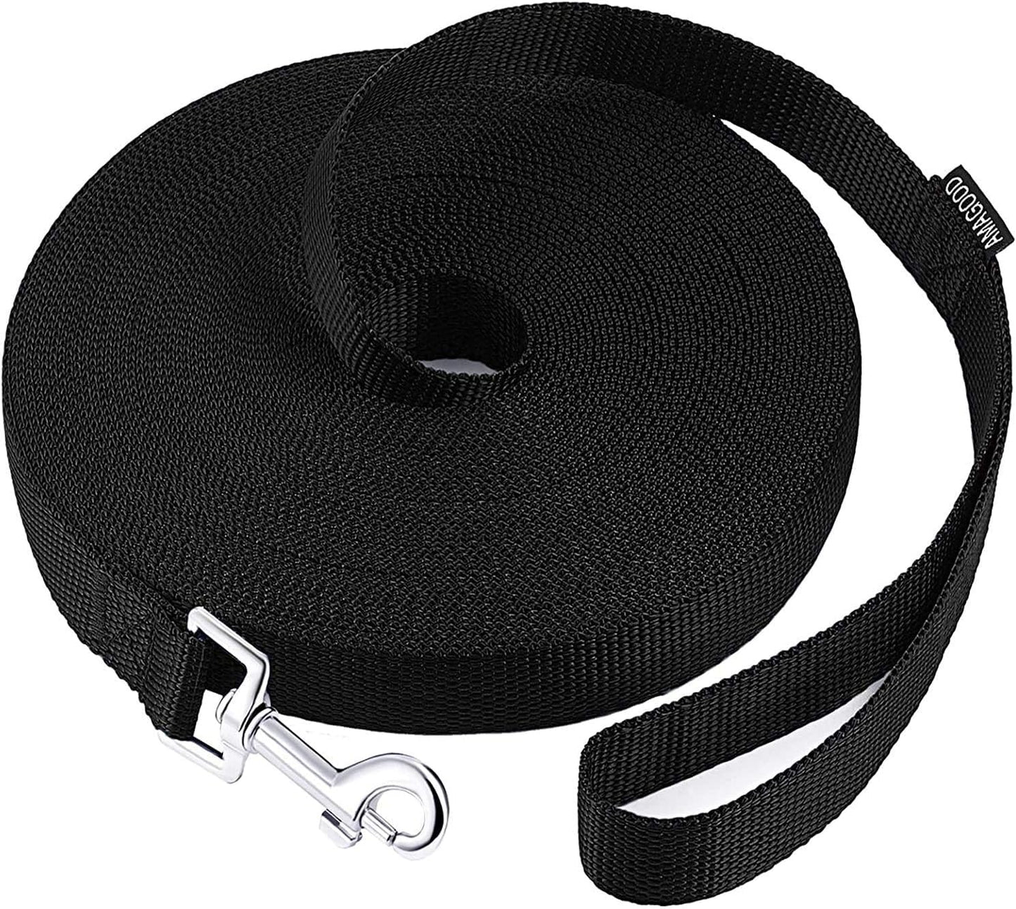 AMAGOOD Dog/Puppy Obedience Recall Training Agility Lead-15 ft 20 ft 30 ft 50 ft Long Leash-for Dog Training,Tie Out,Play,Safety,Camping (15 feet, Black)