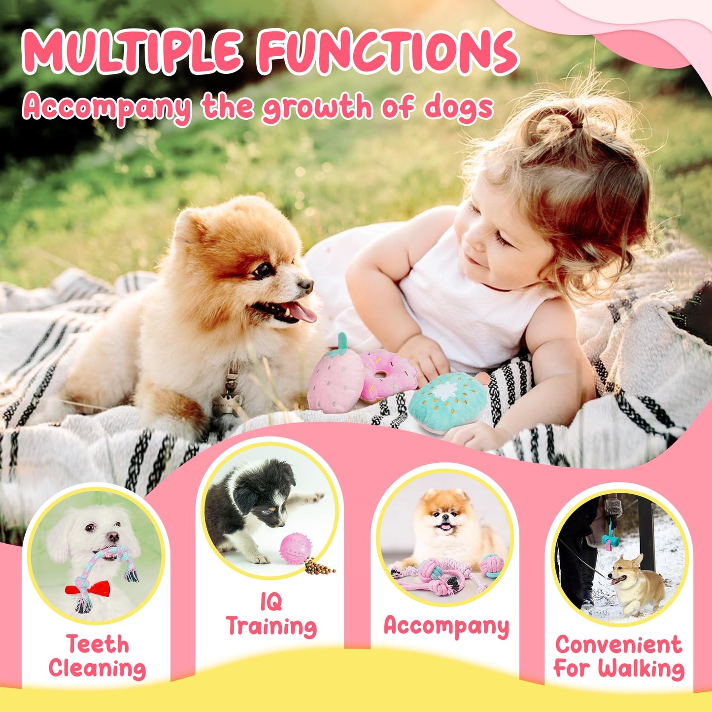 KIPRITII Dog Toys for Puppy Teething - 23 Pack Puppy Teething Toys for Boredom, Pet Dog Toothbrush Dog Toys with Rope Toys, Dog Treat Ball and More Squeaky Toy for Puppies and Small Dogs