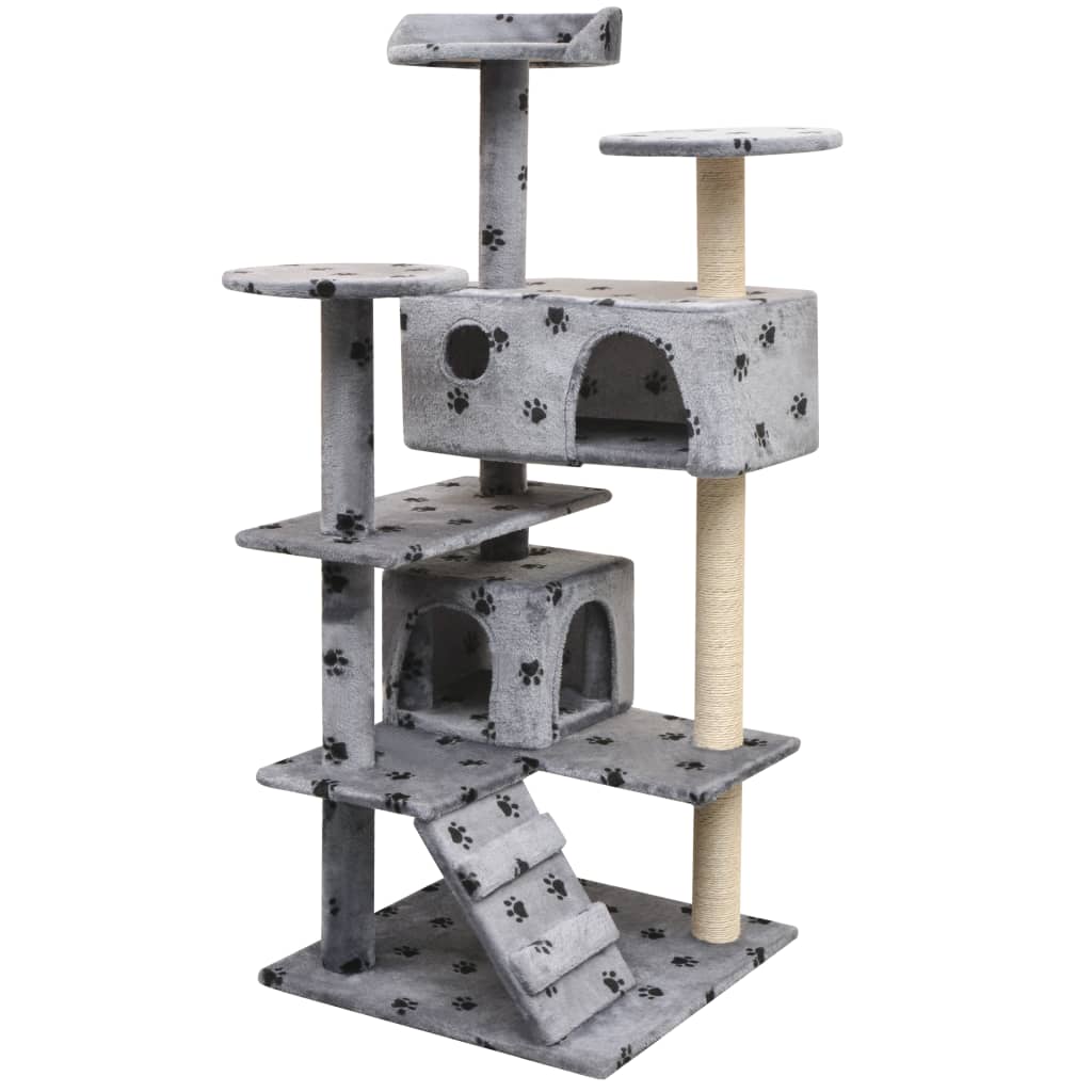 NNEVL Cat Tree with Sisal Scratching Posts 125 cm Paw Prints Grey - Furr-Reel