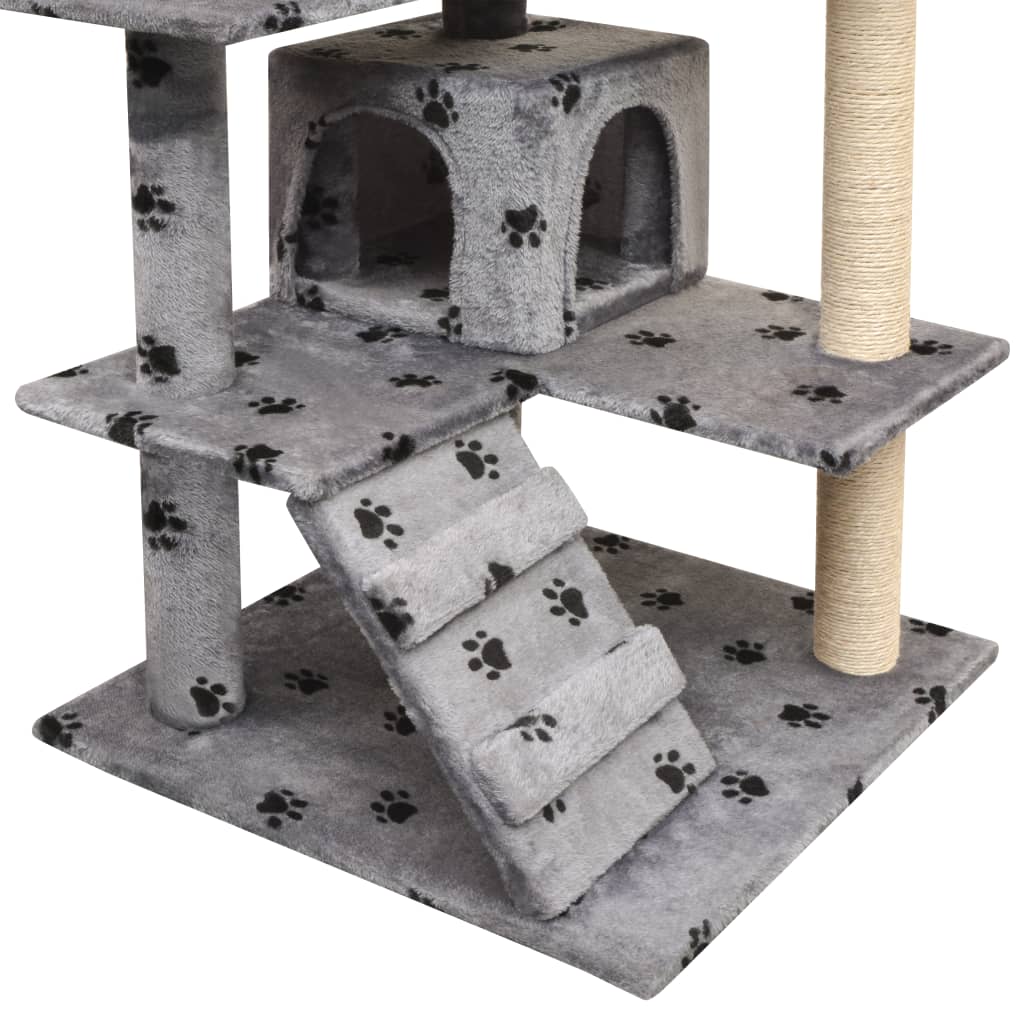 NNEVL Cat Tree with Sisal Scratching Posts 125 cm Paw Prints Grey - Furr-Reel