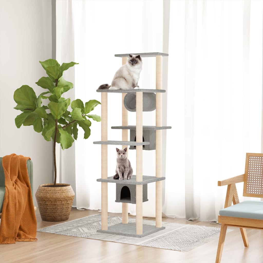 NNEVL Cat Tree with Sisal Scratching Posts Light Grey 169 cm - Furr-Reel