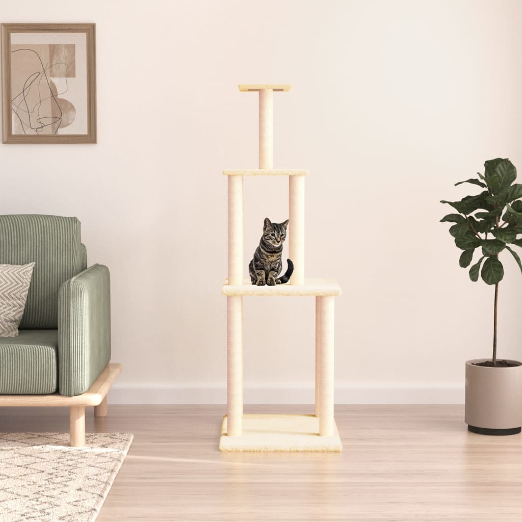 NNEVL Cat Tree with Sisal Scratching Posts Cream 149 cm - Furr-Reel