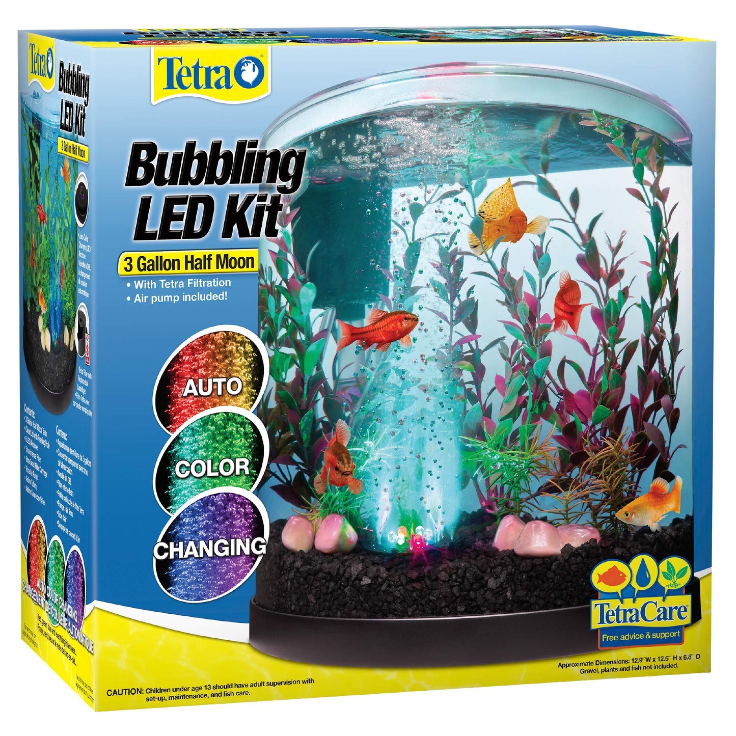 Tetra Bubbling LED Aquarium Kit 3 Gallons, Half-Moon Fish Tank With Color-Changing Light Disc - Furr-Reel