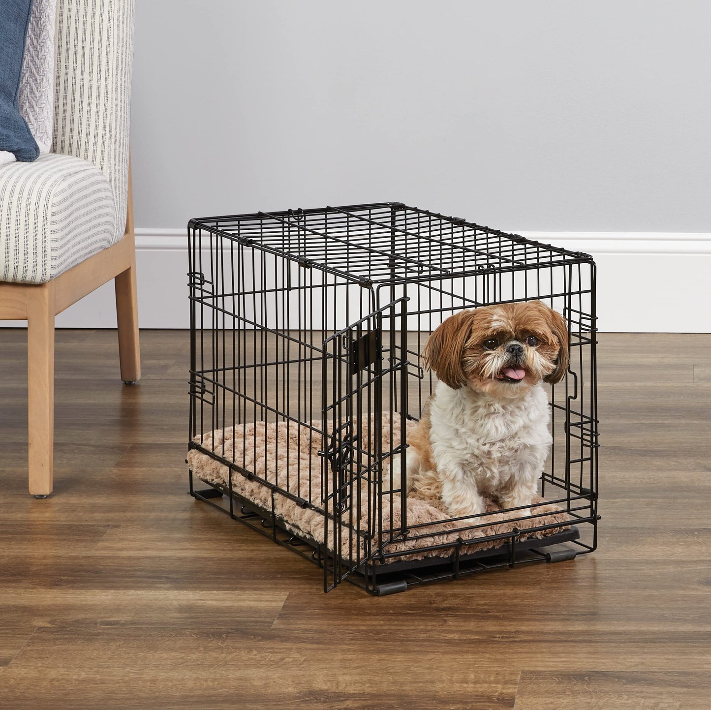 Dog Crate | MidWest iCrate 30" Folding Metal Dog Crate w/ Divider Panel, Floor Protecting Feet & Leak-Proof Plastic Tray | 30L x 19W x 21H Inches, Medium Dog, Black