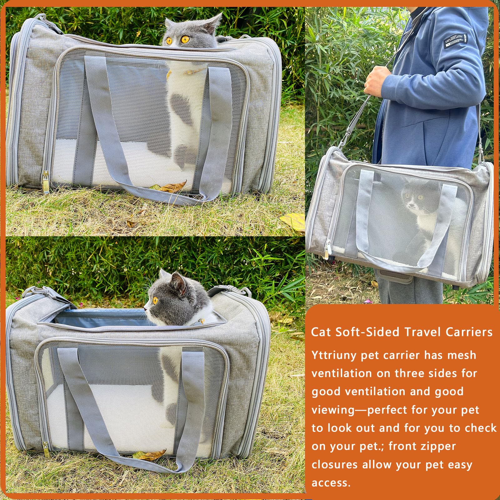 Pet Carrier Airline Approved,Soft Sided Cat Carrier New Upgraded Small Dog Carrier with Lockable Zippers,Breathable Pet Carrier,Dog Carrier for Small Medium Cats Furr-Reel