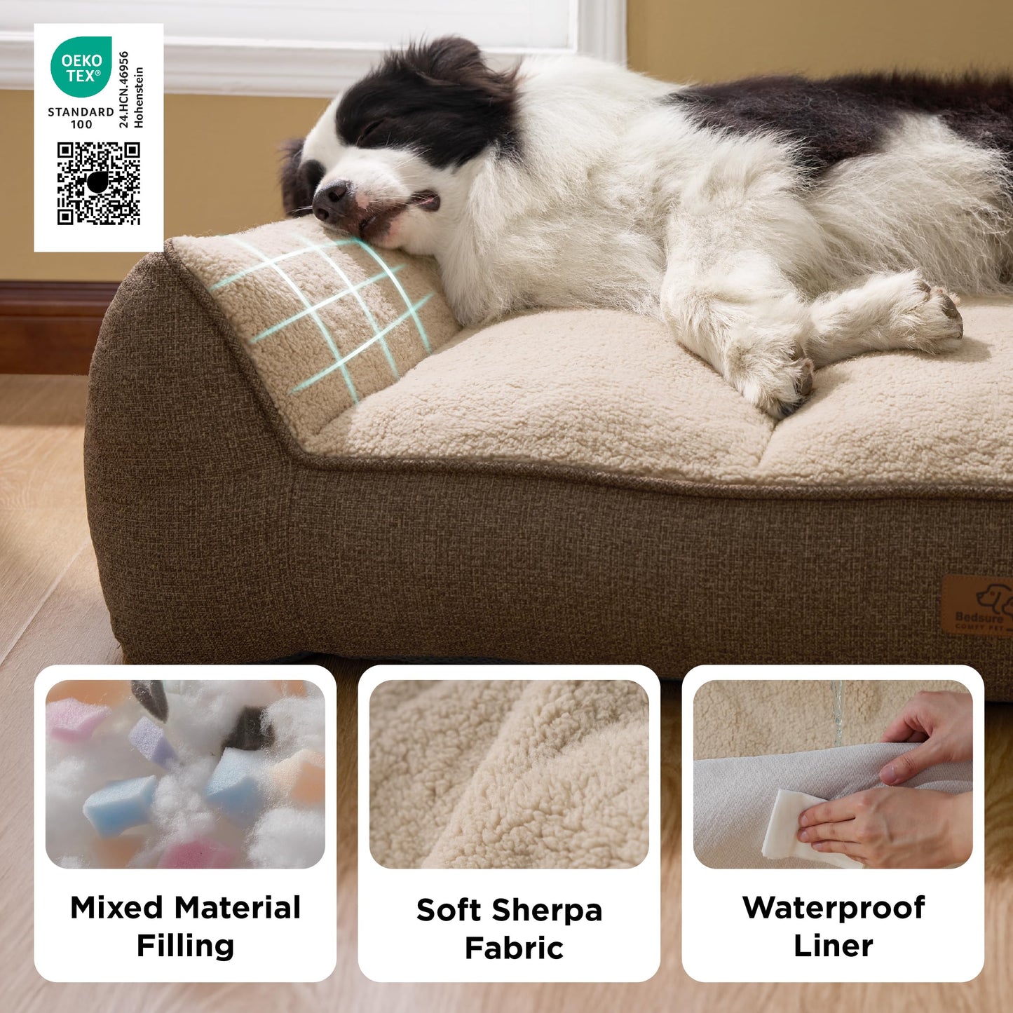 Bedsure XL Orthopedic Dog Beds Large Sized Dog - Extra Thick Supportive Dogs Couch with Waterproof Washable Cover, Extra Large Comfort Pet Bed Sofa with Soft Plush Sherpa and Nonskid Bottom, Grey, 42" - Furr-Reel