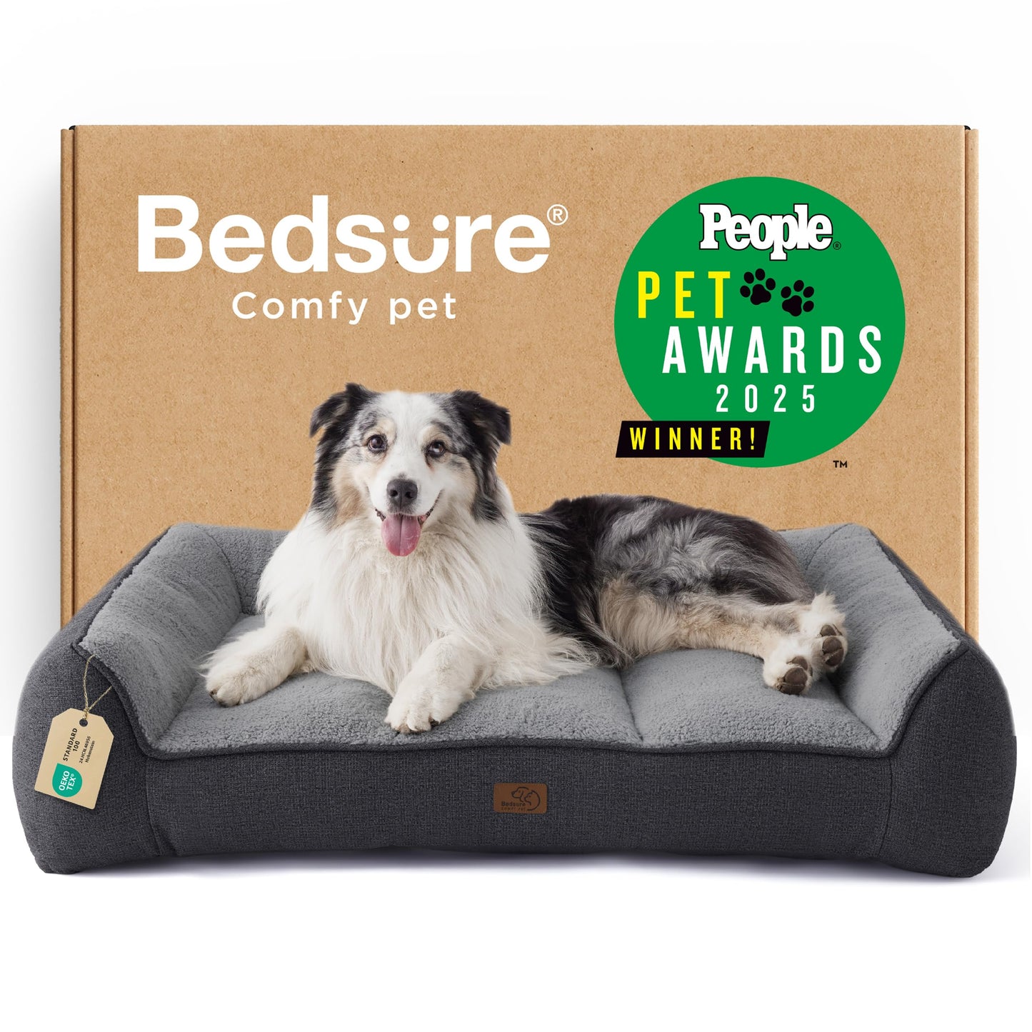 Bedsure XL Orthopedic Dog Beds Large Sized Dog - Extra Thick Supportive Dogs Couch with Waterproof Washable Cover, Extra Large Comfort Pet Bed Sofa with Soft Plush Sherpa and Nonskid Bottom, Grey, 42" - Furr-Reel