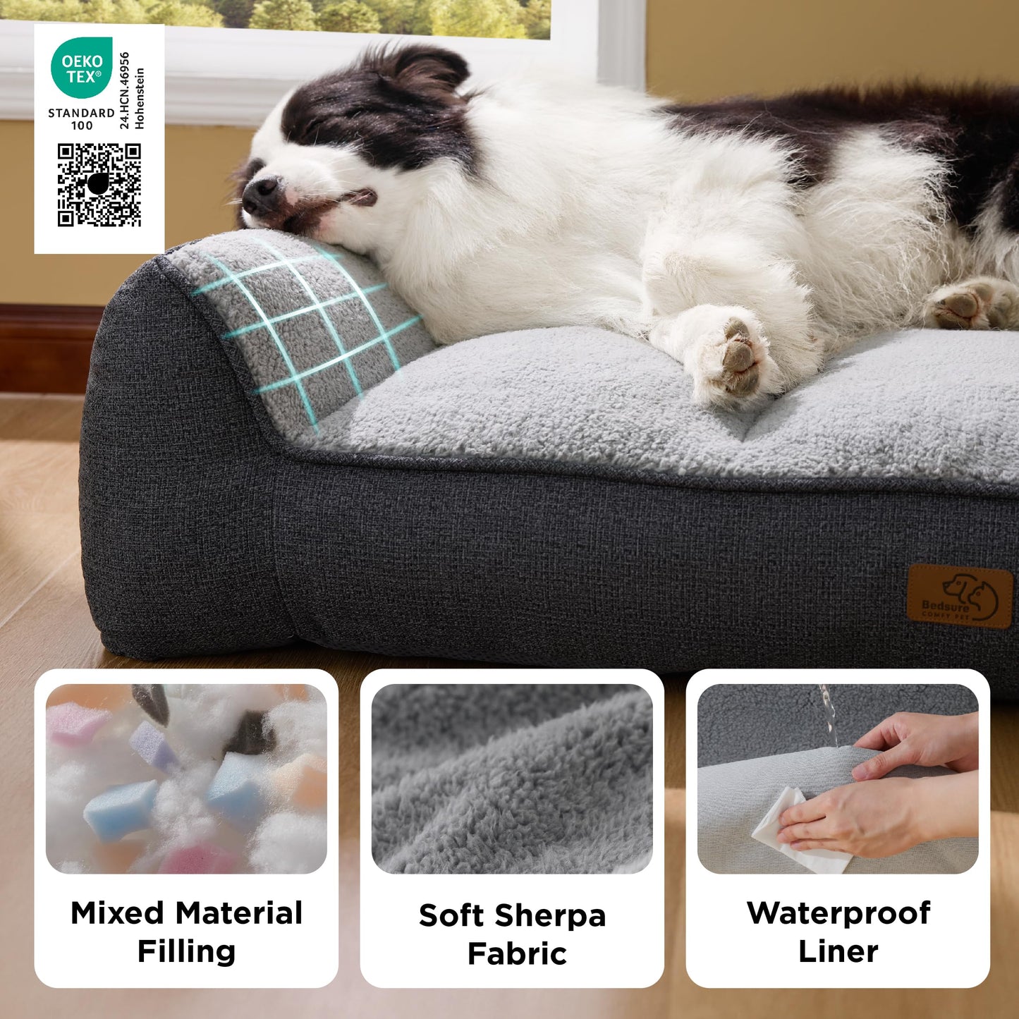 Bedsure XL Orthopedic Dog Beds Large Sized Dog - Extra Thick Supportive Dogs Couch with Waterproof Washable Cover, Extra Large Comfort Pet Bed Sofa with Soft Plush Sherpa and Nonskid Bottom, Grey, 42" - Furr-Reel