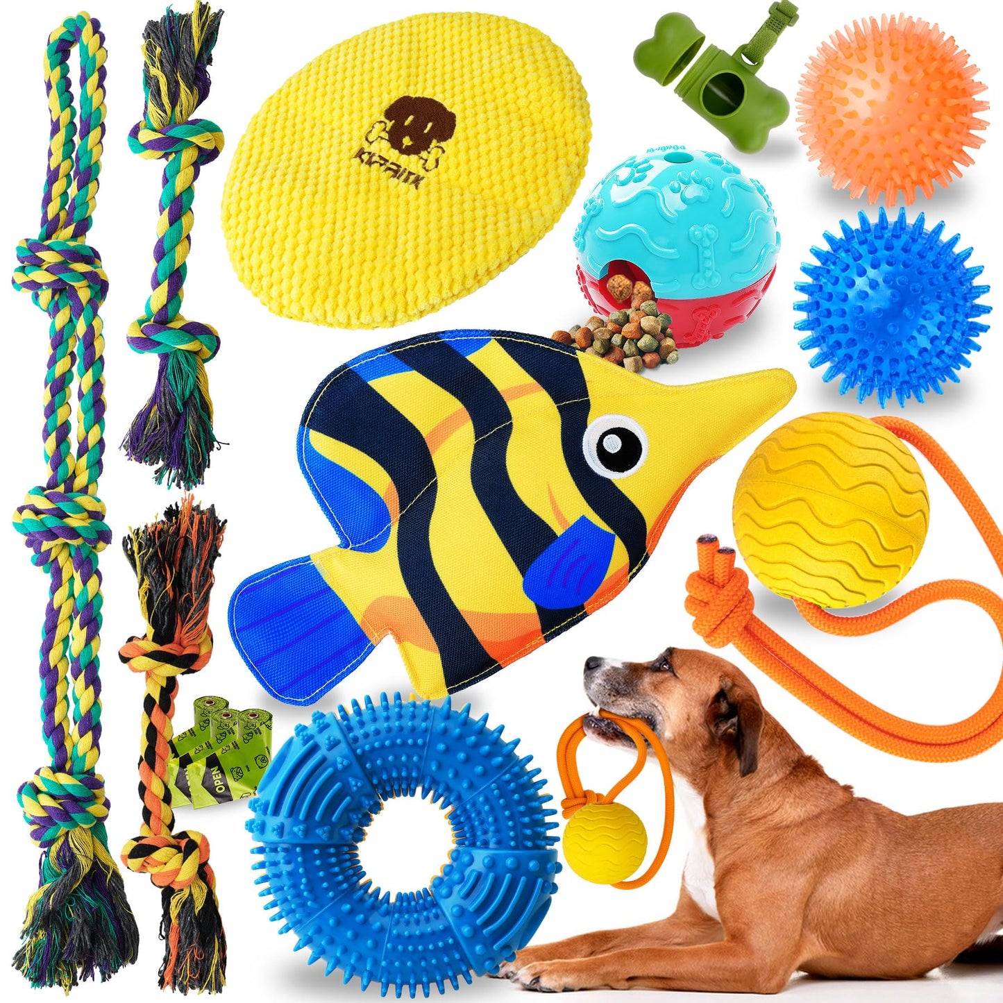 KIPRITII Dog Toys for Puppy Teething - 23 Pack Puppy Teething Toys for Boredom, Pet Dog Toothbrush Dog Toys with Rope Toys, Dog Treat Ball and More Squeaky Toy for Puppies and Small Dogs