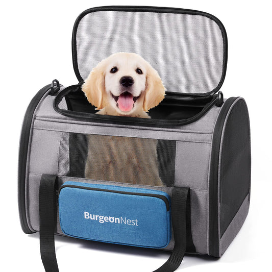 BurgeonNest Dog Carrier for Small Dogs and Large Cats Under 20 lbs, Medium Cats 25 lbs, and with Unique Side Bag,Top Load Pet Carrier Soft-Sided Escape Proof with 4 Ventilated Windows