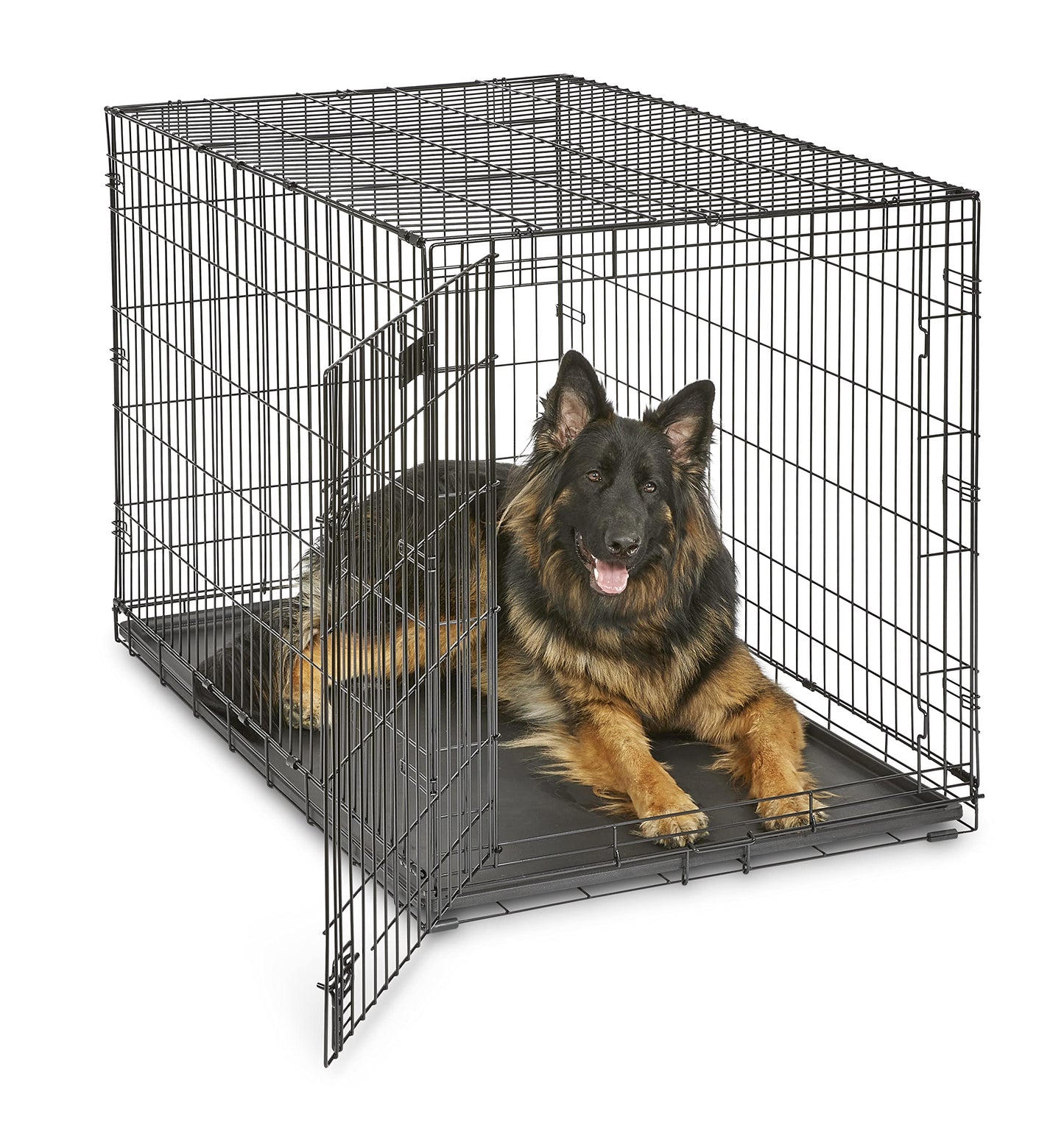 Dog Crate | MidWest iCrate 30" Folding Metal Dog Crate w/ Divider Panel, Floor Protecting Feet & Leak-Proof Plastic Tray | 30L x 19W x 21H Inches, Medium Dog, Black