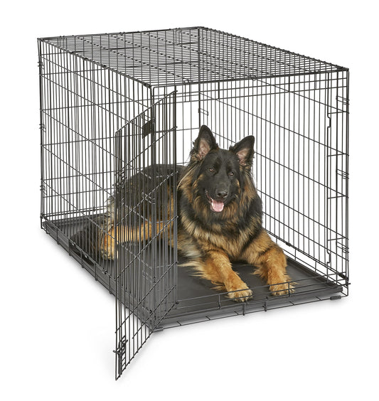 Dog Crate | MidWest iCrate 30" Folding Metal Dog Crate w/ Divider Panel, Floor Protecting Feet & Leak-Proof Plastic Tray | 30L x 19W x 21H Inches, Medium Dog, Black