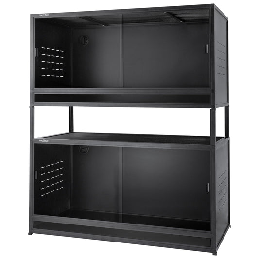 PVC Reptile Enclosure 44''x20''x20'' Stackable ToxiRium Large Reptile Terrarium 76 Gallons for Bearded Dragon Gecko Lizard Snake, Wide Breeding Vivarium Area with Sliding Doors Lock-2pcs with spacers