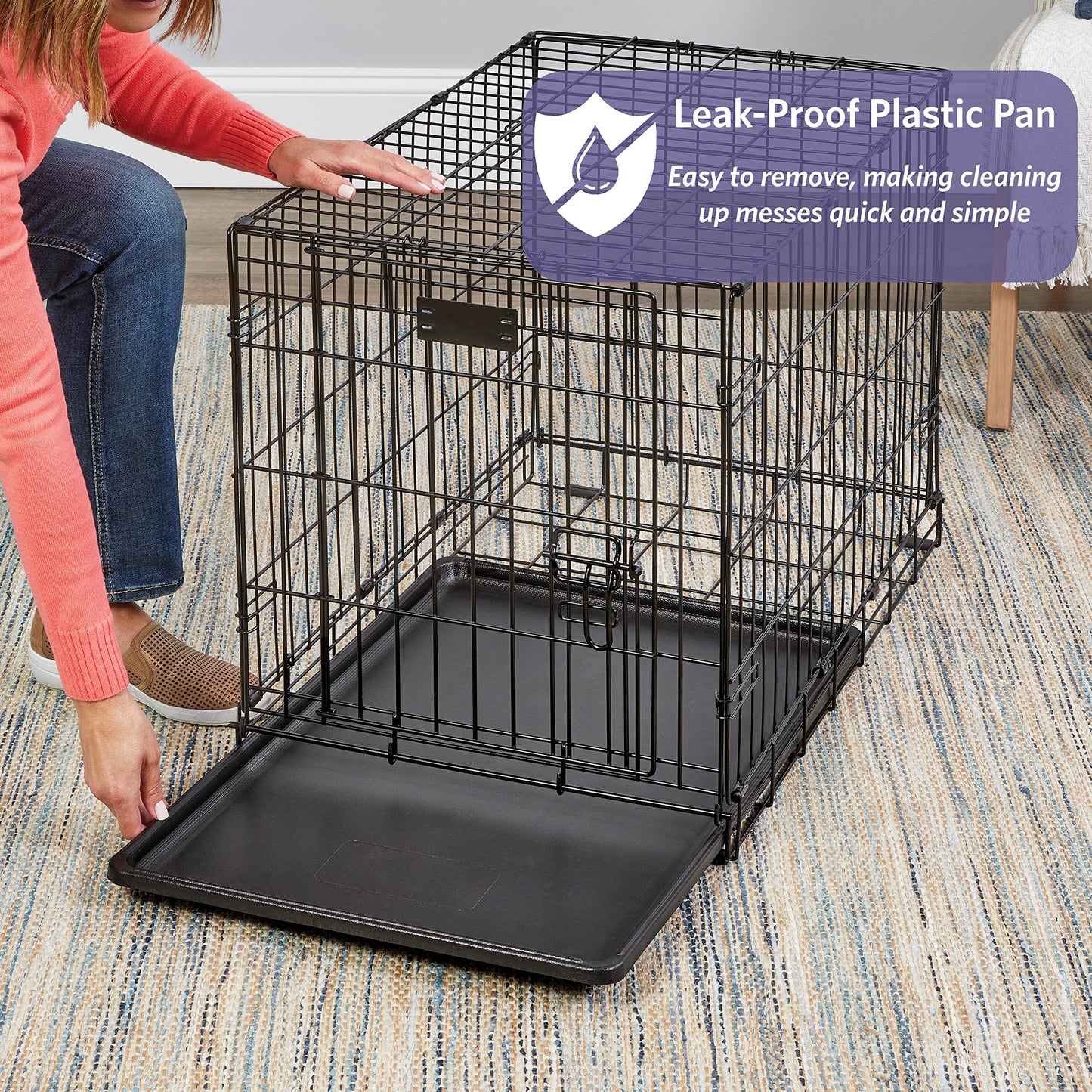 Dog Crate | MidWest iCrate 30" Folding Metal Dog Crate w/ Divider Panel, Floor Protecting Feet & Leak-Proof Plastic Tray | 30L x 19W x 21H Inches, Medium Dog, Black