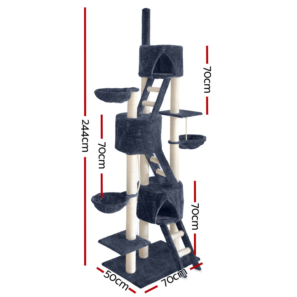 NNEDSZ Cat Tree 244cm Trees Scratching Post Scratcher Tower Condo House Furniture Wood - Furr-Reel