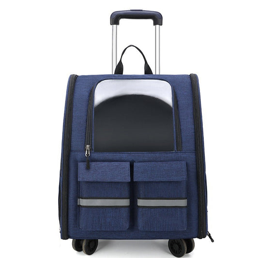 NNEDSZ Blue 3-in-1 Pet Carrier: Rolling Backpack with Collapsible Design - Furr-Reel