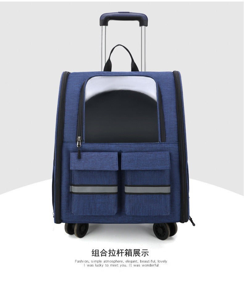 NNEDSZ Blue 3-in-1 Pet Carrier: Rolling Backpack with Collapsible Design - Furr-Reel