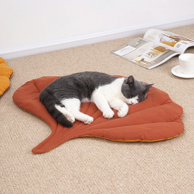 NNEDSZ 1 Pcs Yellow Leaf-Shaped Pet Sleeping Mat - Durable Dog Floor Pad & Cat Bed for Sleeping and Playtime - Furr-Reel