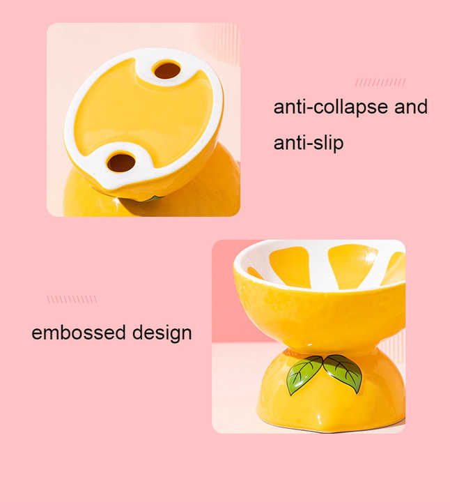 NNEDSZ Ceramic Elevated Pet Food Bowl - Cute Banana Pattern Design for Cats and Small Dogs - Furr-Reel