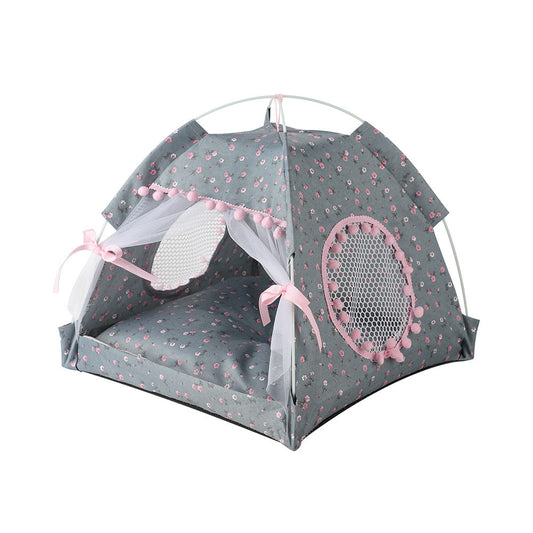 NNEDSZ Gray floral Portable Folding Pet Tent - Summer Cat & Dog Shelter with Mesh Window, Lightweight and Breathable, Ideal for Travel & Home Use 40x40x35CM - Furr-Reel