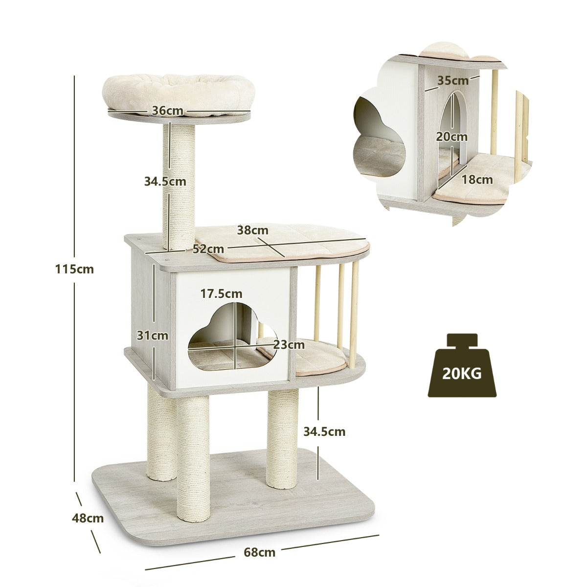 NNECW Modern Cat Tower with Platform Scratching Posts for Kittens and Cats - Furr-Reel