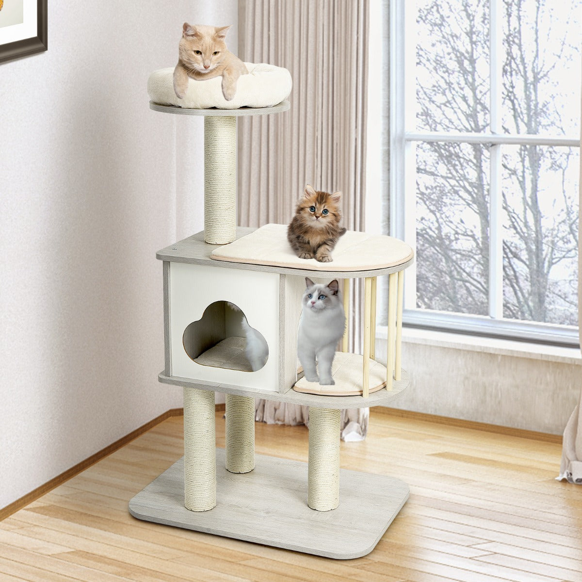 NNECW Modern Cat Tower with Platform Scratching Posts for Kittens and Cats - Furr-Reel