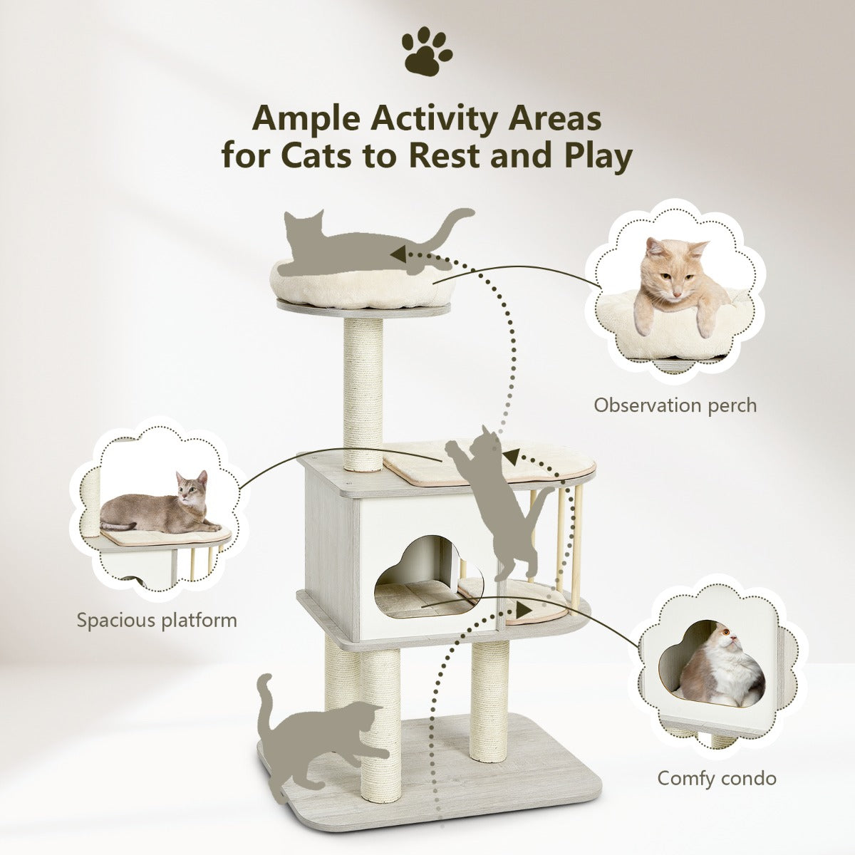 NNECW Modern Cat Tower with Platform Scratching Posts for Kittens and Cats - Furr-Reel