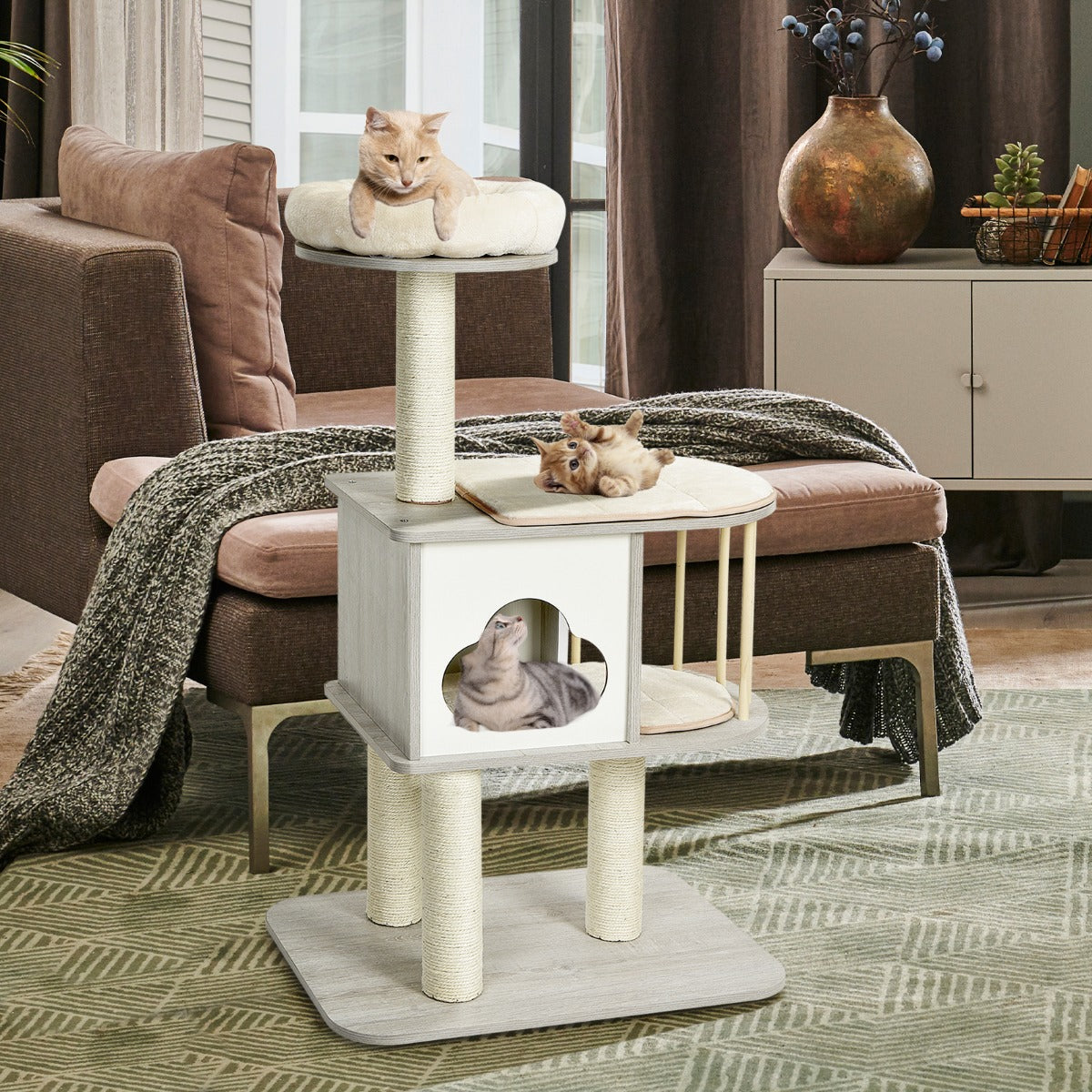 NNECW Modern Cat Tower with Platform Scratching Posts for Kittens and Cats - Furr-Reel